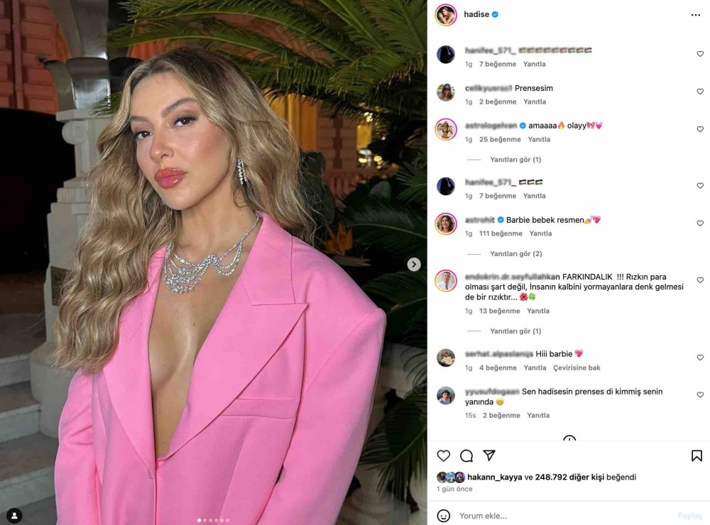 hadise nin pembe tonlardaki paylasimi begeni topladi