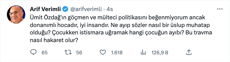 arif verimli den gultekin uysal in sert sozlerine tepki