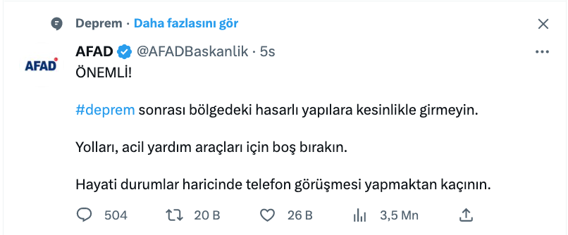 afad tan deprem bolgeleri icin onemli cagri