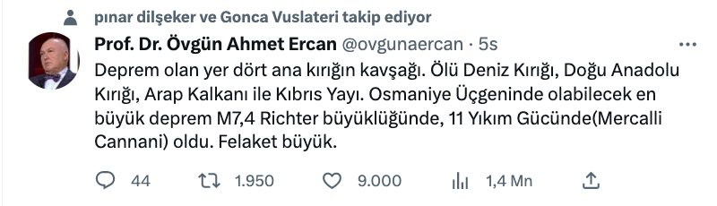 prof. dr. ovgun ahmet ercan dan kahramanmaras depremi ile ilgili aciklama