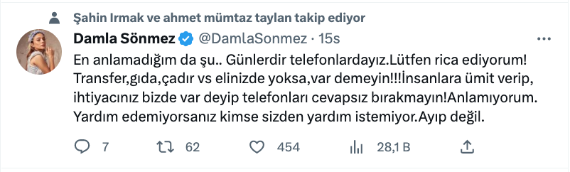 damla sonmez depremzedeler icin yardim saglanan cagri merkezi nde yasanilanlara isyan etti 