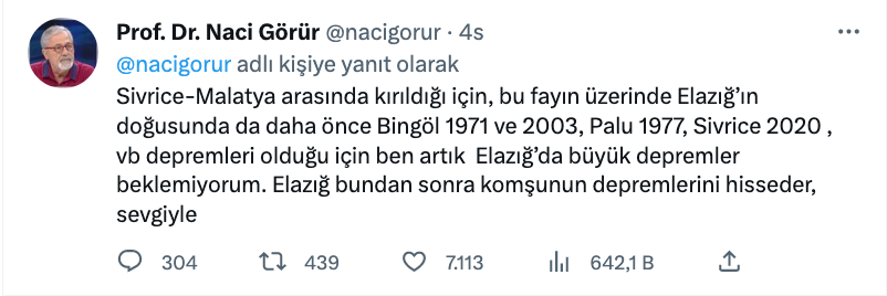 naci gorur den elazig ve deprem aciklamasi