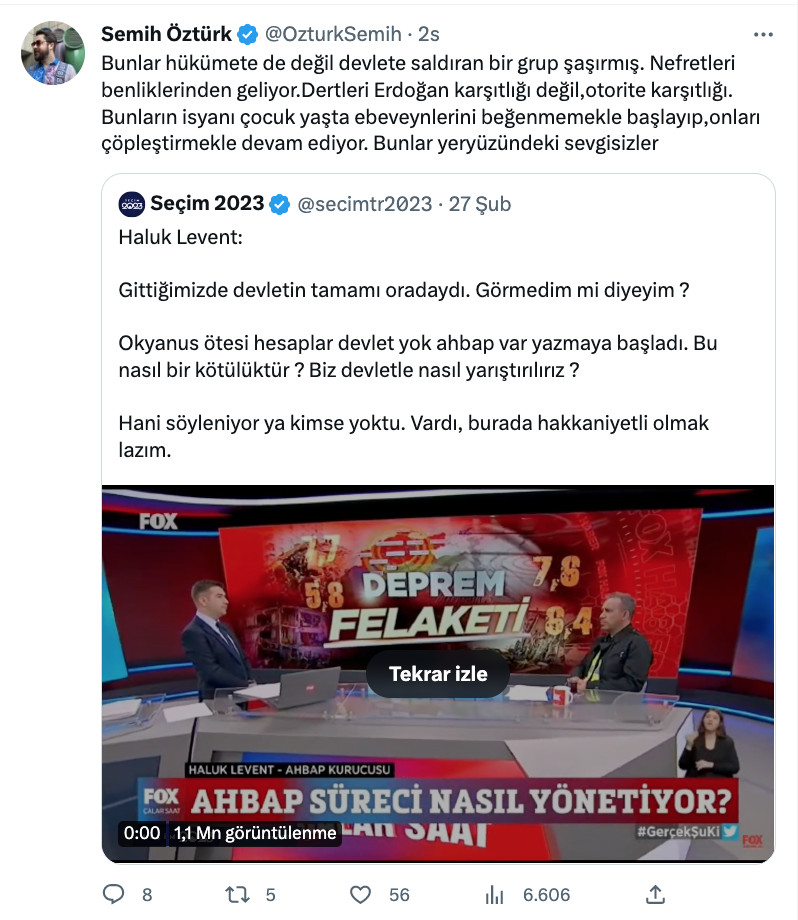 semih ozturk ten haluk levent in devlet ile ahbap i nasil yaristiririz cikisina dikkat ceken yorum